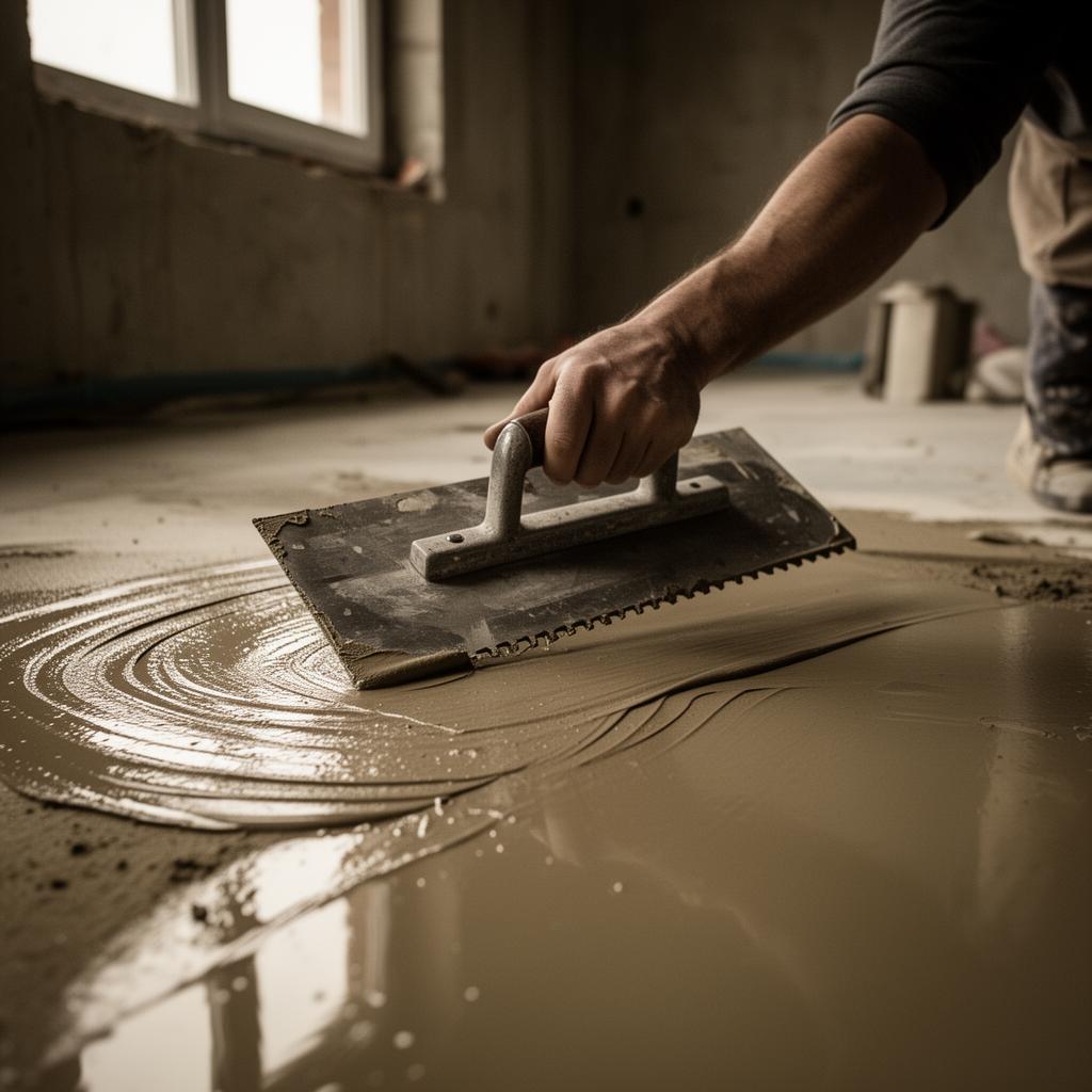 Posa di resina in cantiere — gesto del cazzuola